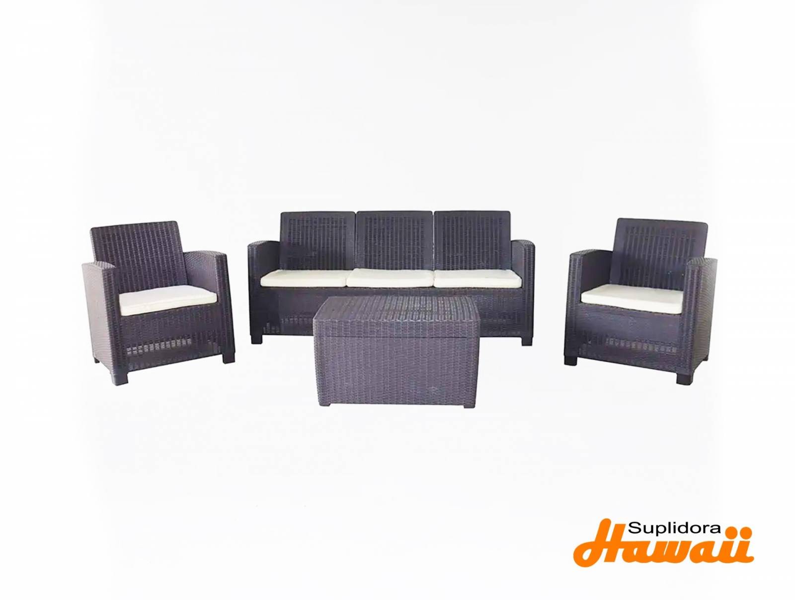 JUEGO TERRAZA PLASTICO ALAMO S3 2B 1M COJIN CREMA